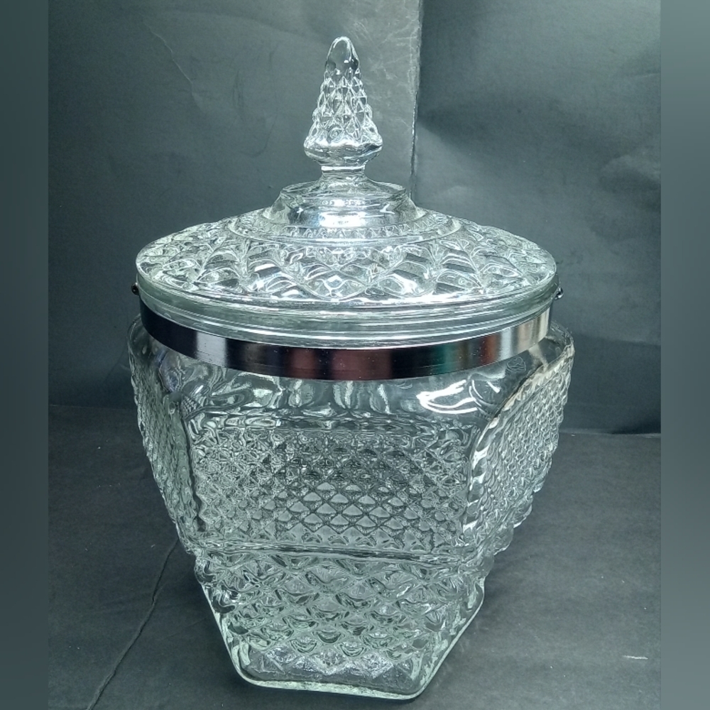 VTG Anchor Hocking Wexford Glass Diamond Ice Bucket Cookie Jar Canister With Lid